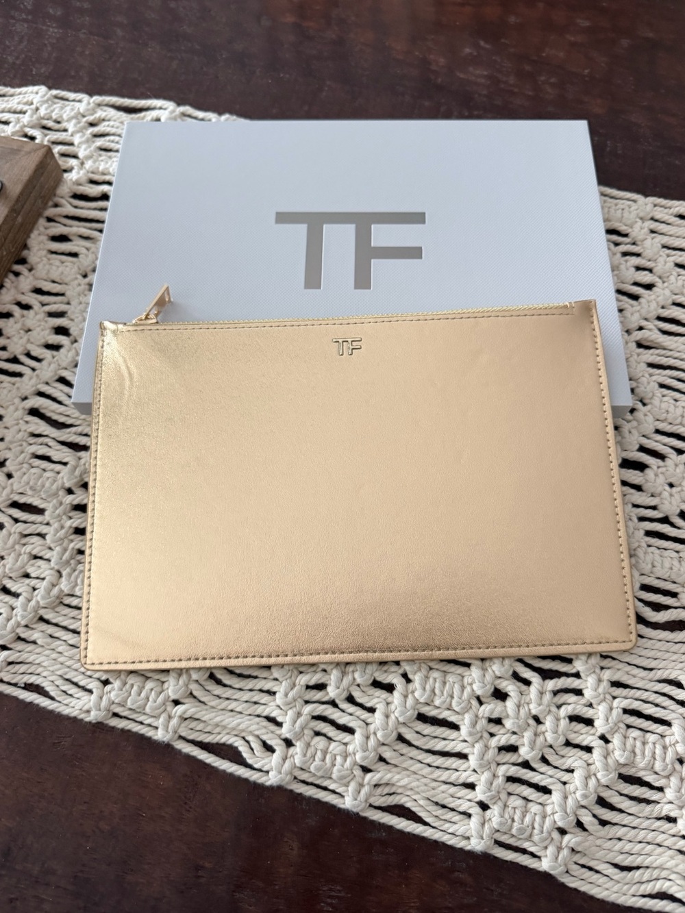 Tom Ford XL Gold Leather Pouch - New In Box